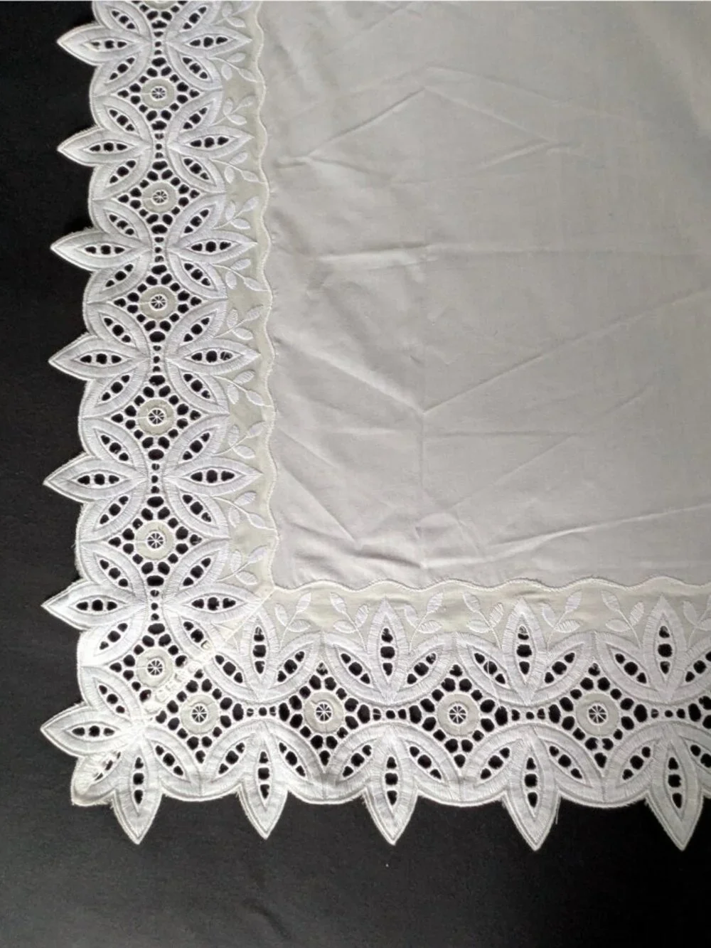 Vintage Battenberg Lace Curtain Pair Panel Set White with Embroidery 63